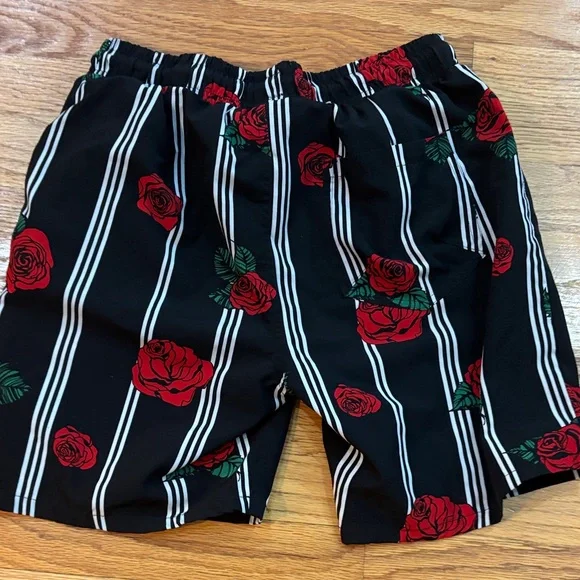 Floral Striped Kids Shorts in Black and Red - Picture 2 of 3